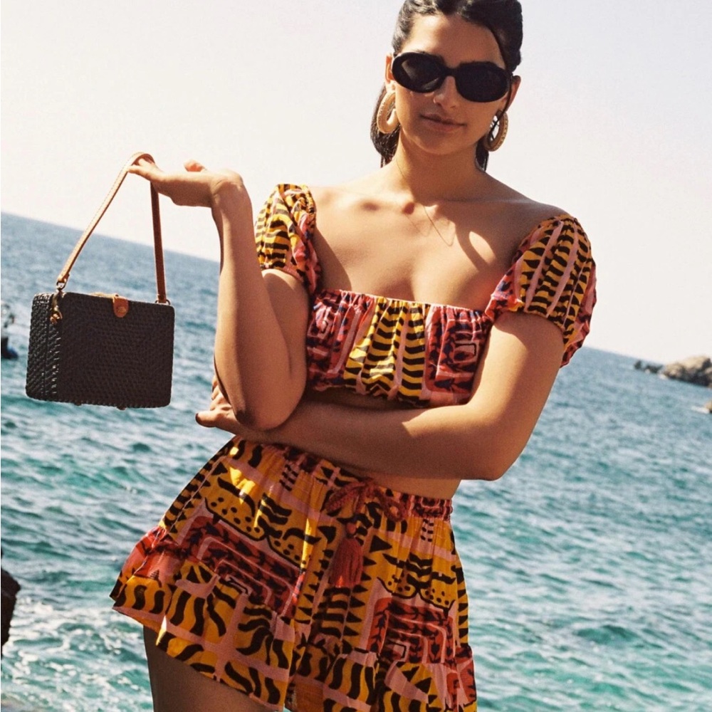 Anthropologie Joao Incerti Cecy Set 2PC Bandeau Ruffle Shorts Size M